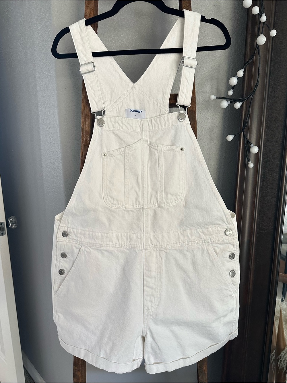 Old Navy White Short Denim Overalls size large